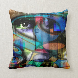 Woman face modern abstract cushion