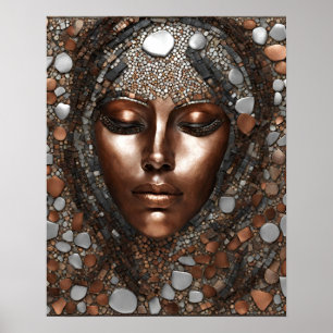 Woman Face Mosaic Copper Silver Wall Art