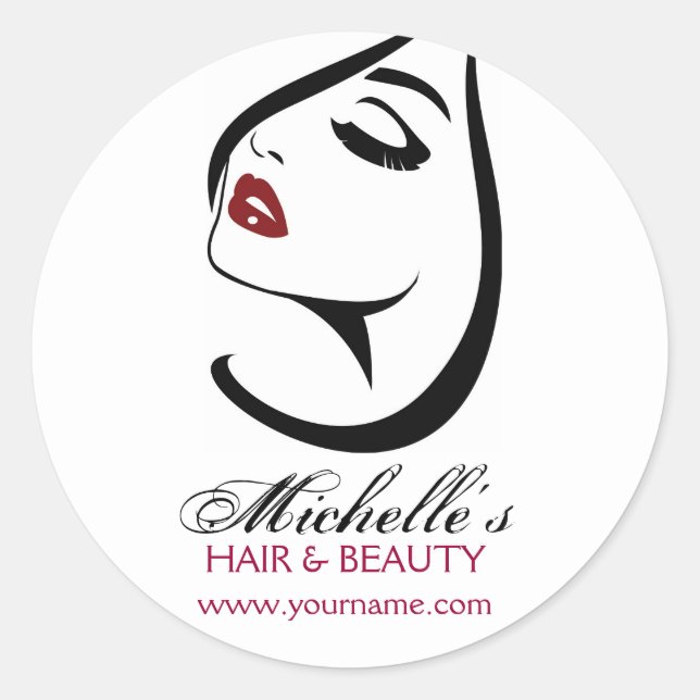 Woman face red lips long eyelashes Makeup Icon Classic Round Sticker (Front)