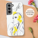 Woman Face Yellow Flowers Fashion Elegant Monogram Samsung Galaxy Case<br><div class="desc">This pretty phone case design was created using my original hand drawn minimalist fashion illustration of a beautiful woman with abstract yellow flowers in her hair. Chic and artistic gift for everyone who loves art and beauty; for makeup artists, hair stylists, estheticians. • Personalise it with your initial in elegant...</div>