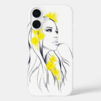 Woman face Yellow flowers Fashion illustration art