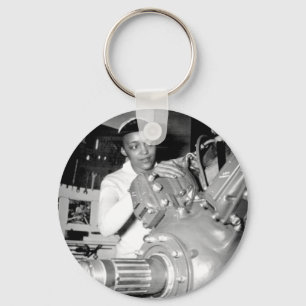 Woman Factory Worker with Aircraft Engine Key Ring