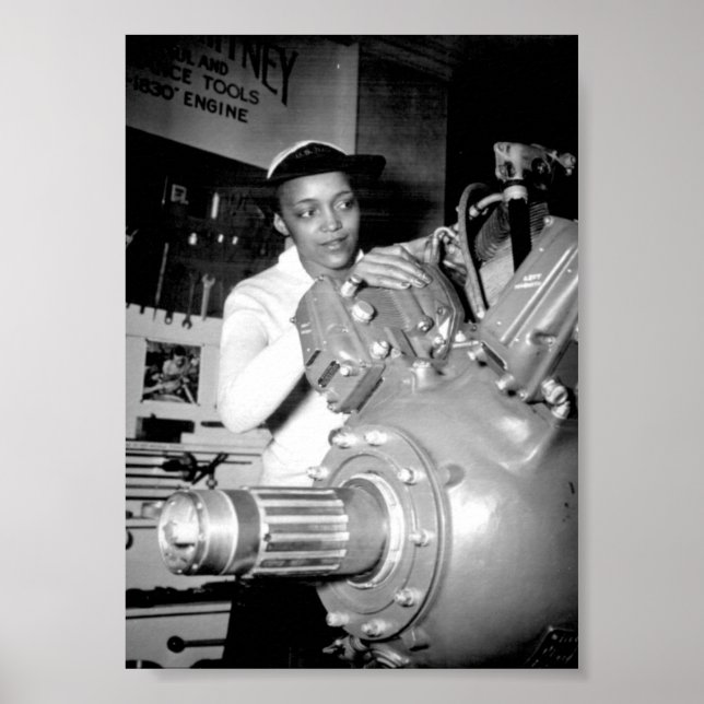 Woman Factory Worker with Aircraft Engine Poster (Front)