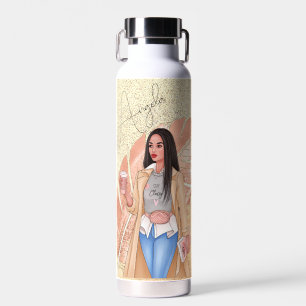 Woman Fashionista Pink Gold  Water Bottle