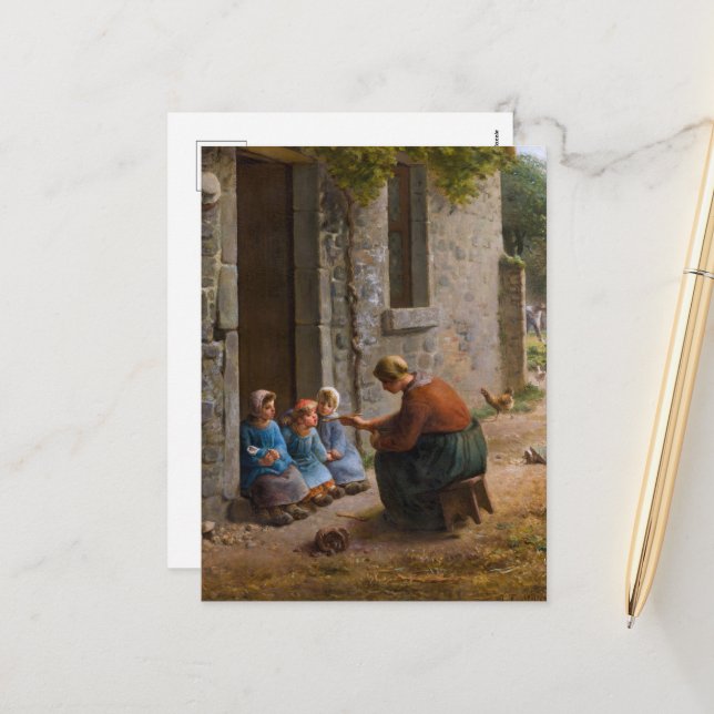 Woman feeding her Children by Jean Francois Millet Holiday Postcard (Front/Back In Situ)