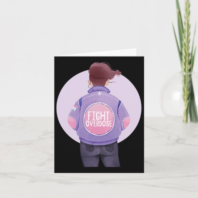 Woman Fight Overdose Purple Ribbon Overdose Awaren Card (Front)