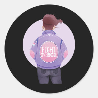 woman fight overdose Purple Ribbon Overdose Awaren Classic Round Sticker