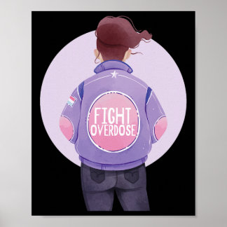 Woman Fight Overdose Purple Ribbon Overdose Awaren Poster