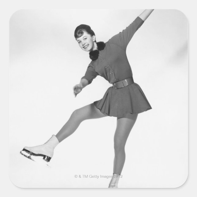 Woman Figure Skating Square Sticker (Front)