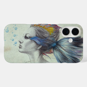Woman fish Mermaid portrait Surreal drawing art iPhone 16 Case