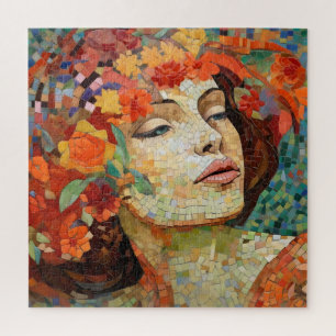 Woman Flower Crown Mosaic Jigsaw Puzzle