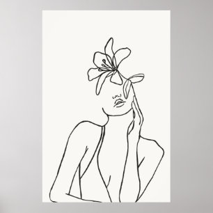 Woman Flower Line Drawing Art Print Poster