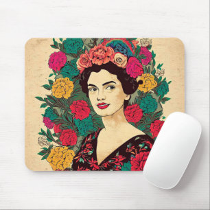 Woman flower mouse pad