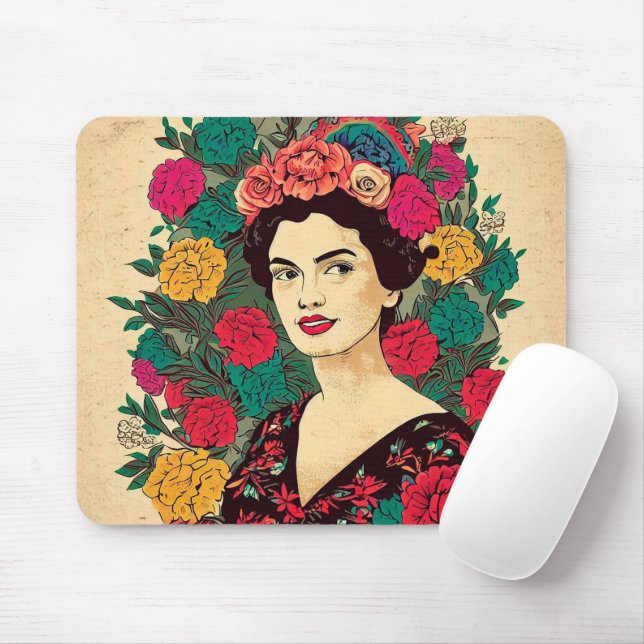 Woman flower mouse pad (With Mouse)
