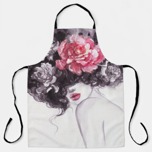Woman Flowers, Fashion Watercolor Background. Apron