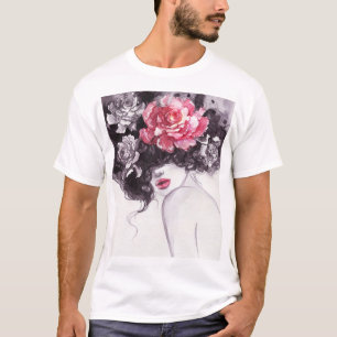 Woman Flowers, Fashion Watercolor Background. T-Shirt