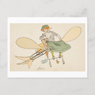 Woman Flying an Aeroplane Vintage Postcard