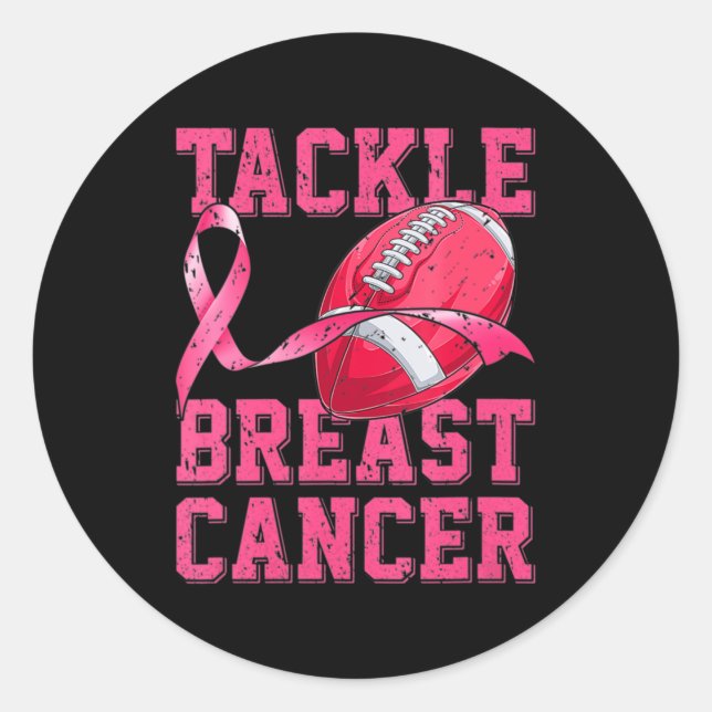 Woman Football Tackle Breast Cancer Awareness Pink Classic Round Sticker (Front)