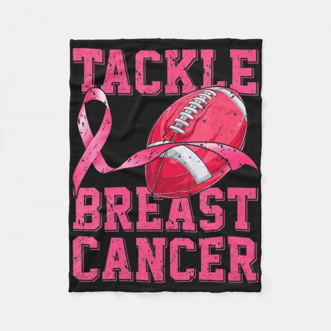 Woman Football Tackle Breast Cancer Awareness Pink Fleece Blanket (Front)