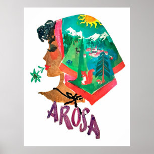 Woman from Arosa, Switzerland, vintage travel Poster