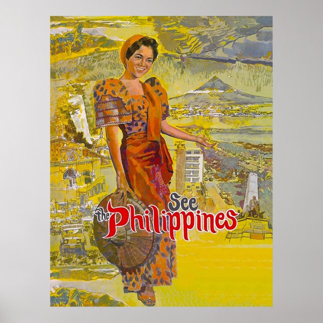 Woman from philippines, vintage travel poster (Front)