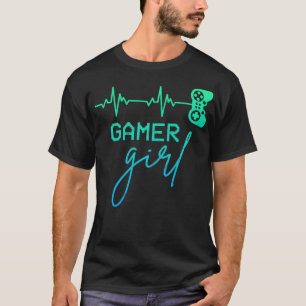 Woman Gamer Cute Gamer Girl Heartbeat Girly Vide T-Shirt