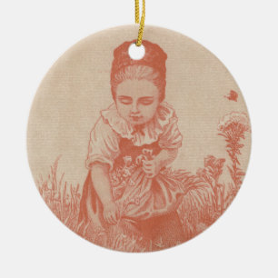 Woman Gathering Flowers Ephemera Ceramic Ornament