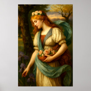 Woman Gathering Flowers Poster