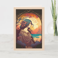 Woman Gazing Beautiful Sunset Custom Birthday Card