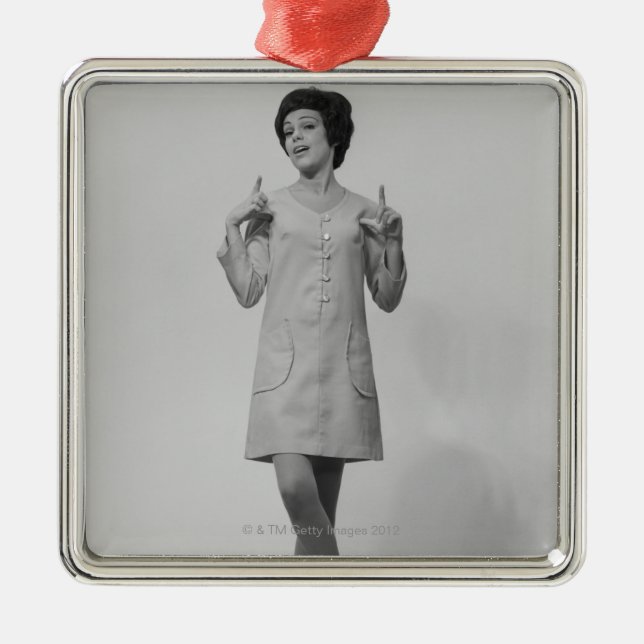 Woman Gesturing Metal Ornament (Front)