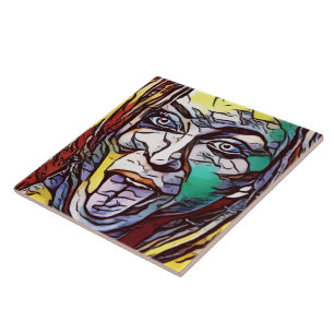 Woman Girl Graffiti Paint Art Face Eye Coloured Ceramic Tile
