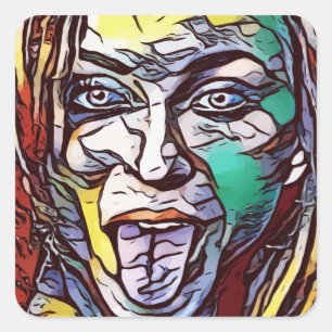 Woman Girl Graffiti Paint Art Face Eye Coloured Square Sticker