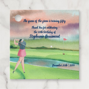 Woman Golf Player Swinging Fifties 50th Birthday Favour Tags