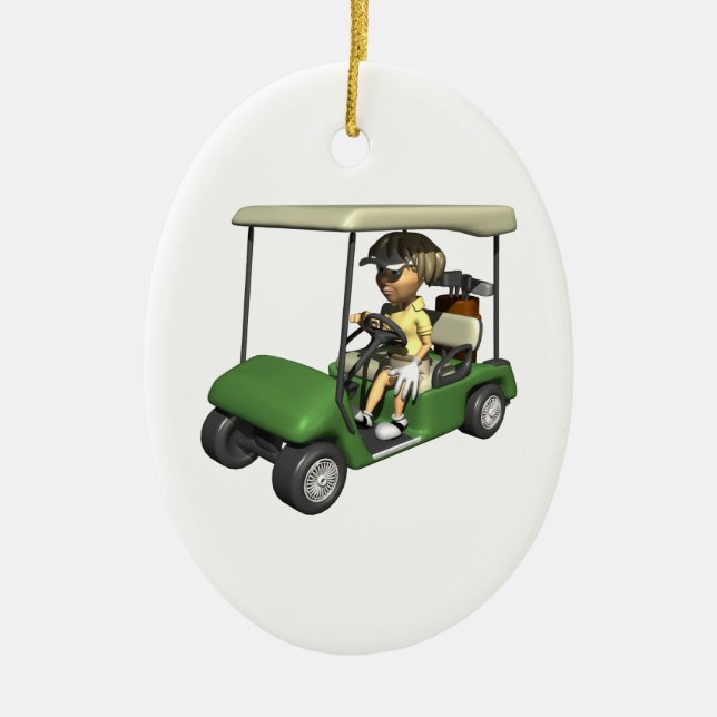 Woman Golfer Cart Ceramic Tree Decoration (Front)