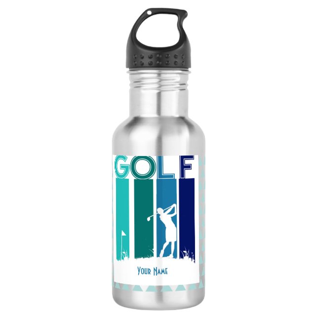 Woman Golfer Customised Water Bottle (Front)