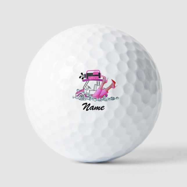  Woman golfer High Heel Shoes  in Pink theme Golf Balls (Front)