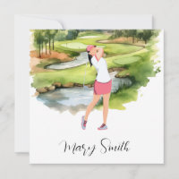 Woman Golfer is golfing on golf course watercolor