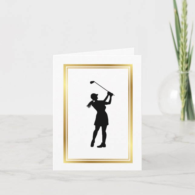 Woman Golfer Silhouette Customisable Greeting Card (Front)