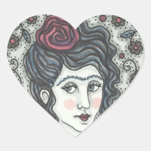 WOMAN, GOTHIC ROSE PORTRAIT STICKERS Heart SHEET
