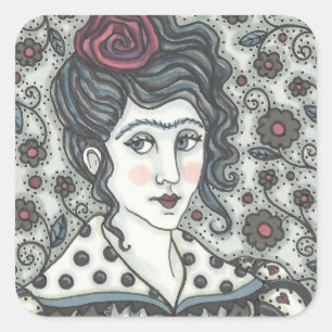 WOMAN, GOTHIC ROSE PORTRAIT STICKERS Square SHEET