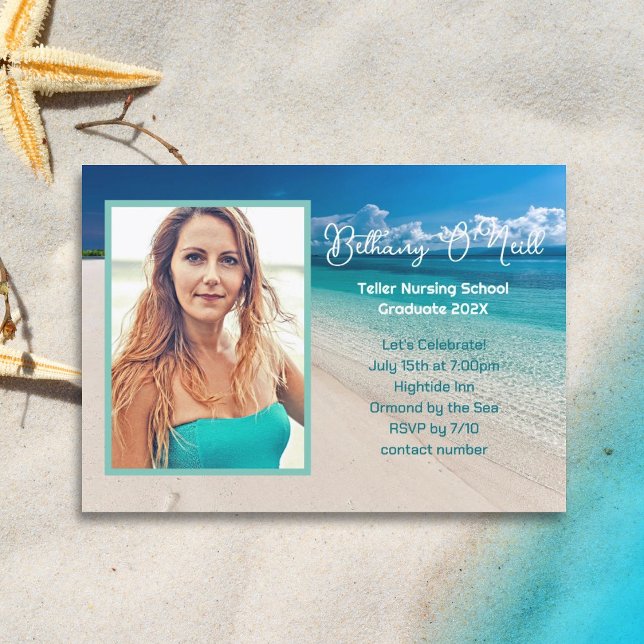 Woman Grad Beach Celebration Photo Invitation (Creator Uploaded)