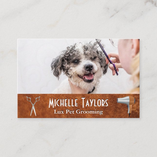 Woman Grooming Dog Business Card (Front)