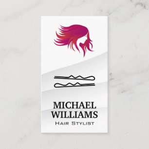 Woman Hair Flowing Logo Hair Pins Appointment Card