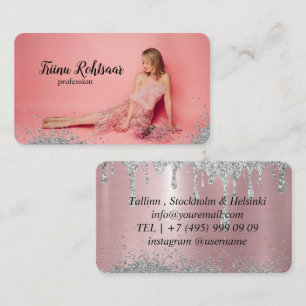 Woman Hair Pink Party Dress Posing Business Card