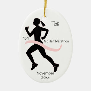 Woman Half Marathon Runner Ornament in Pink