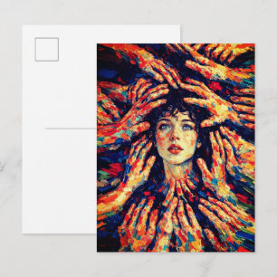 Woman Hands Covering Face Intense Emotional  Postcard