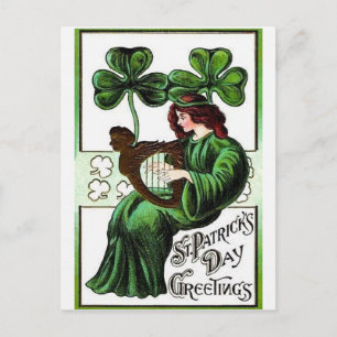 Woman Harp of Erin Shamrock, St Patrick’s Day Postcard