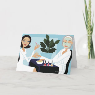 Woman having manicure and facial at spa card