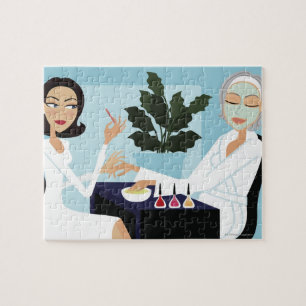 Woman having manicure and facial at spa jigsaw puzzle
