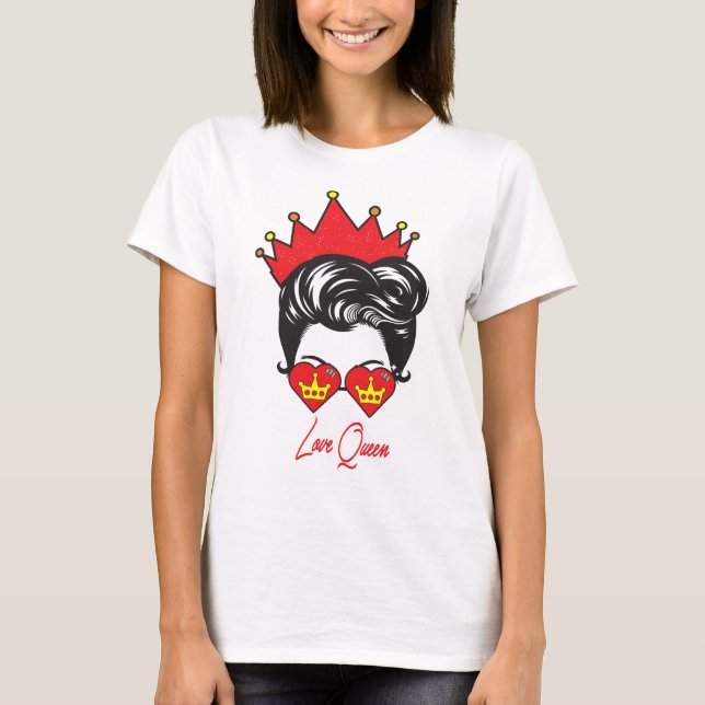 woman head cute red crown and red love T-Shirt (Front)
